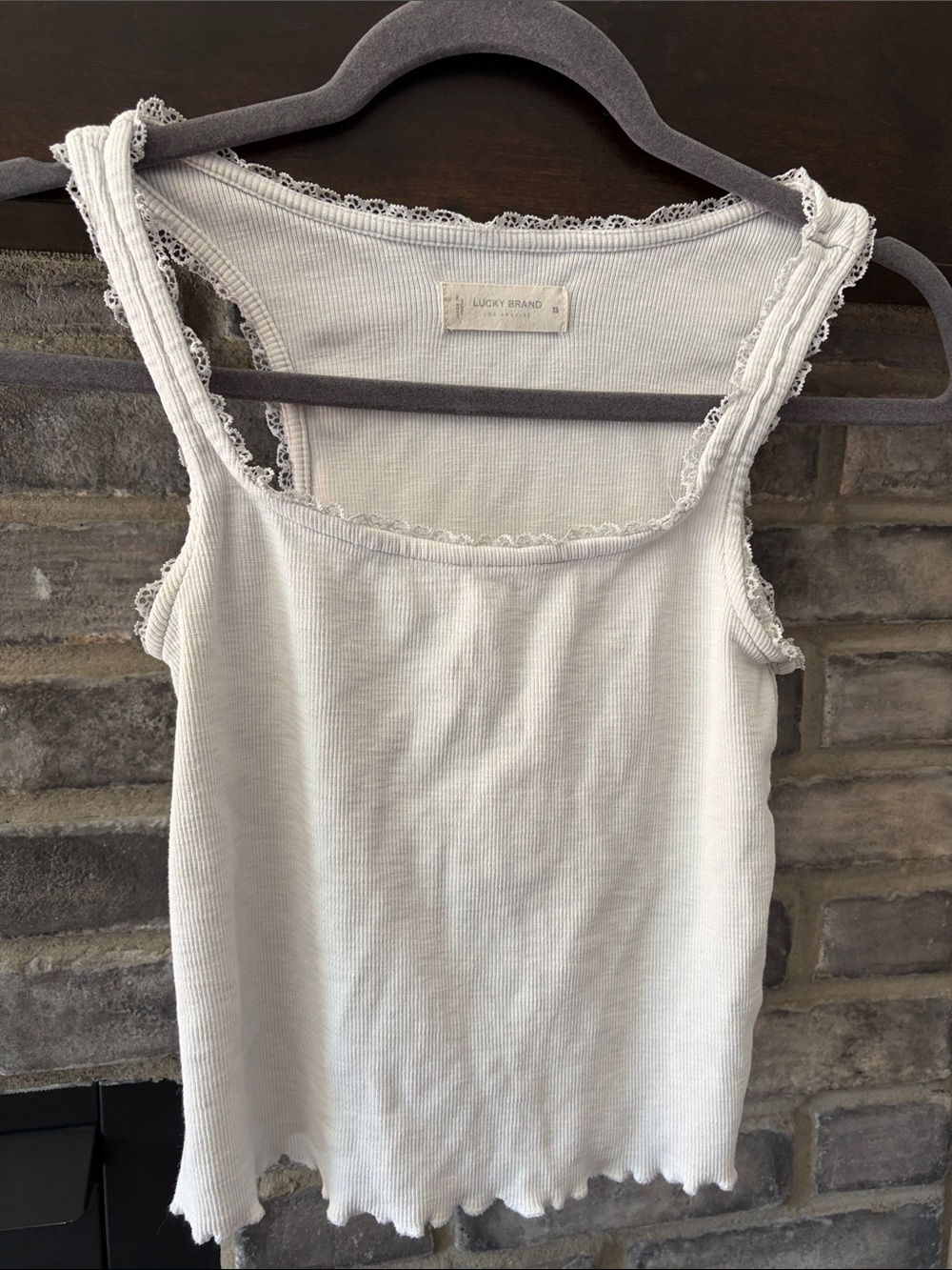 Lucky Brand Ivory Ribbed Lace-Trim Tank